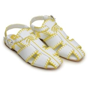 FARM RIO Yellow Whipstitch Palm Tree Sandals Size 9.5 NEW
